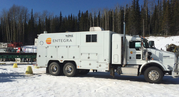 ENTEGRA's towline truck on the job site for a teathered inline inspection run.