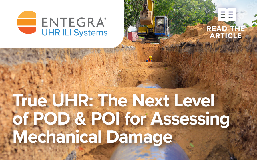 Featured image for the blog True UHR: The Next Level of POD & POI for Assessing Mechanical Damage with this title text over a photo of a pipeline being dug with an excavator