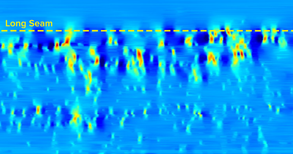 ENTEGRA ultra-high resolution MFL in-line inspection data image of corrosion on the long seam of a pipeline.