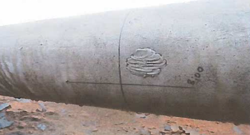 Image of exterior of pipeline showing a puddle weld.